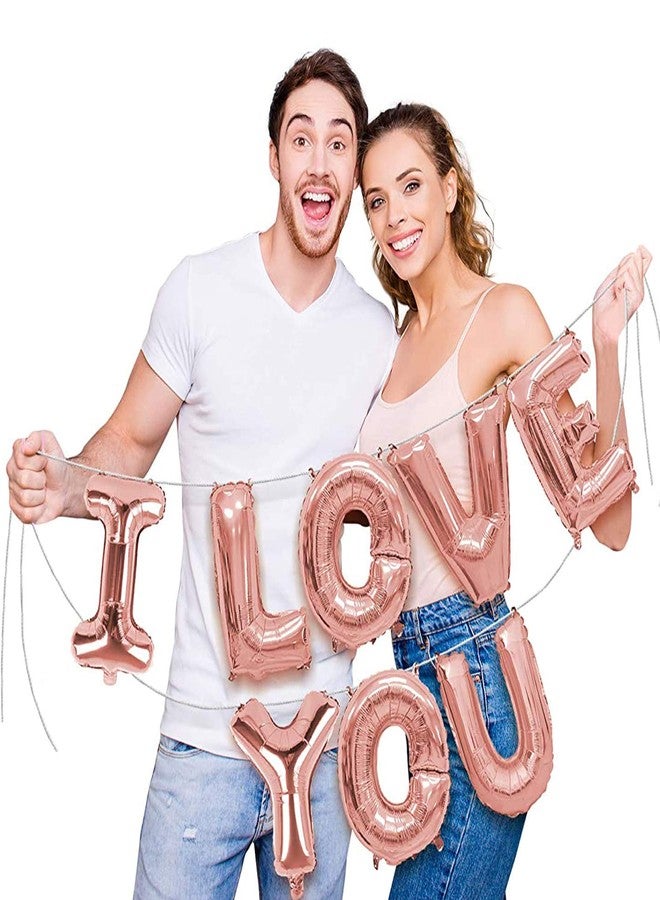 AMFIN بالون حروف "أحبك" من AMFIN® مقاس 16 بوصة باللون الذهبي الوردي، مثالي لعيد الحب، والخطوبة، وتزيين حفلات الأزواج، أو كديكور رومانسي لحفلات ذكرى الزواج، أو حفلات عيد الحب - ذهبي وردي - Image 1